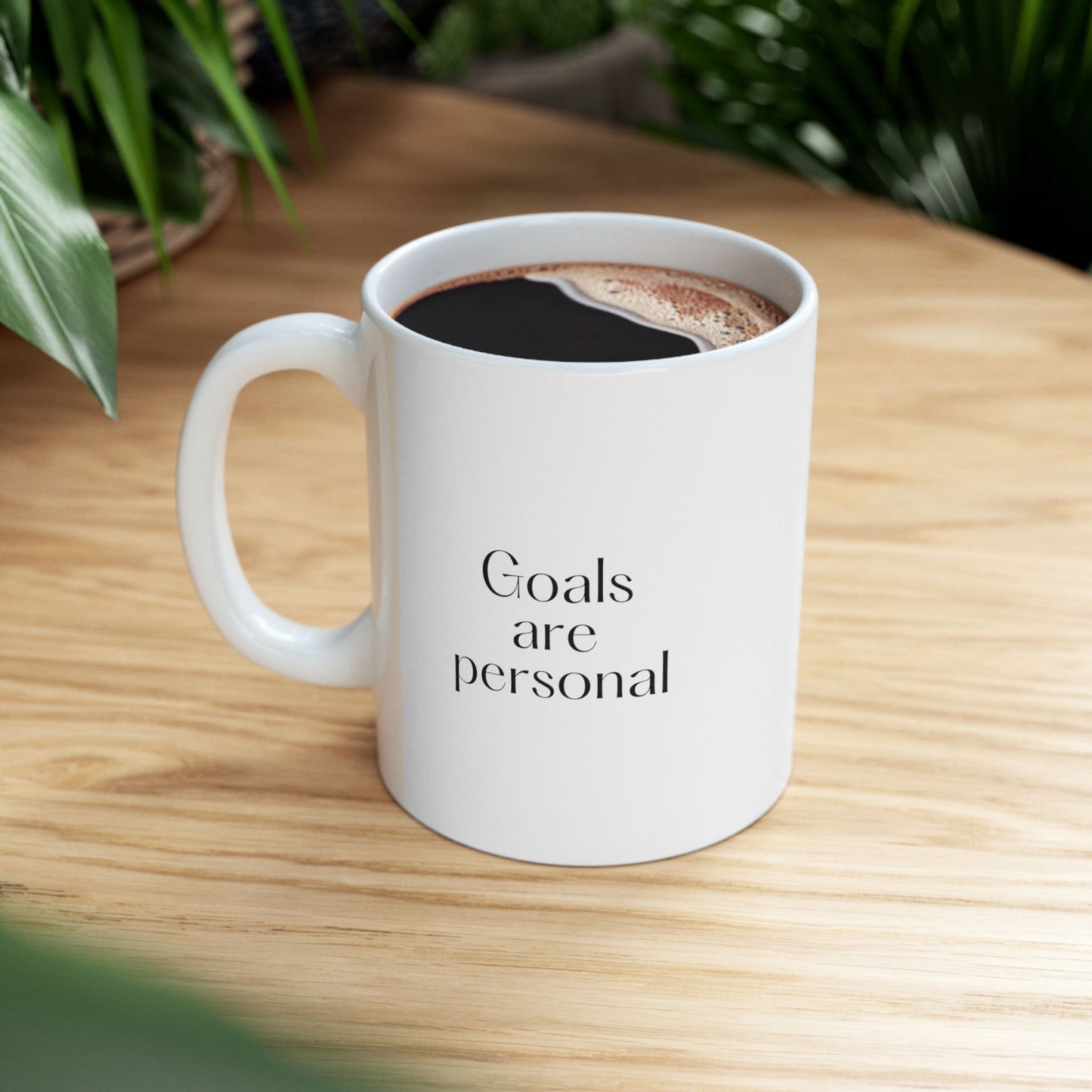 Elevate your daily routine with the “Goals Are Personal” Ceramic Mug. This mug serves as a private encouragement, featuring a sleek design that reminds you that your goals are unique to you. It’s a personal statement of intent.