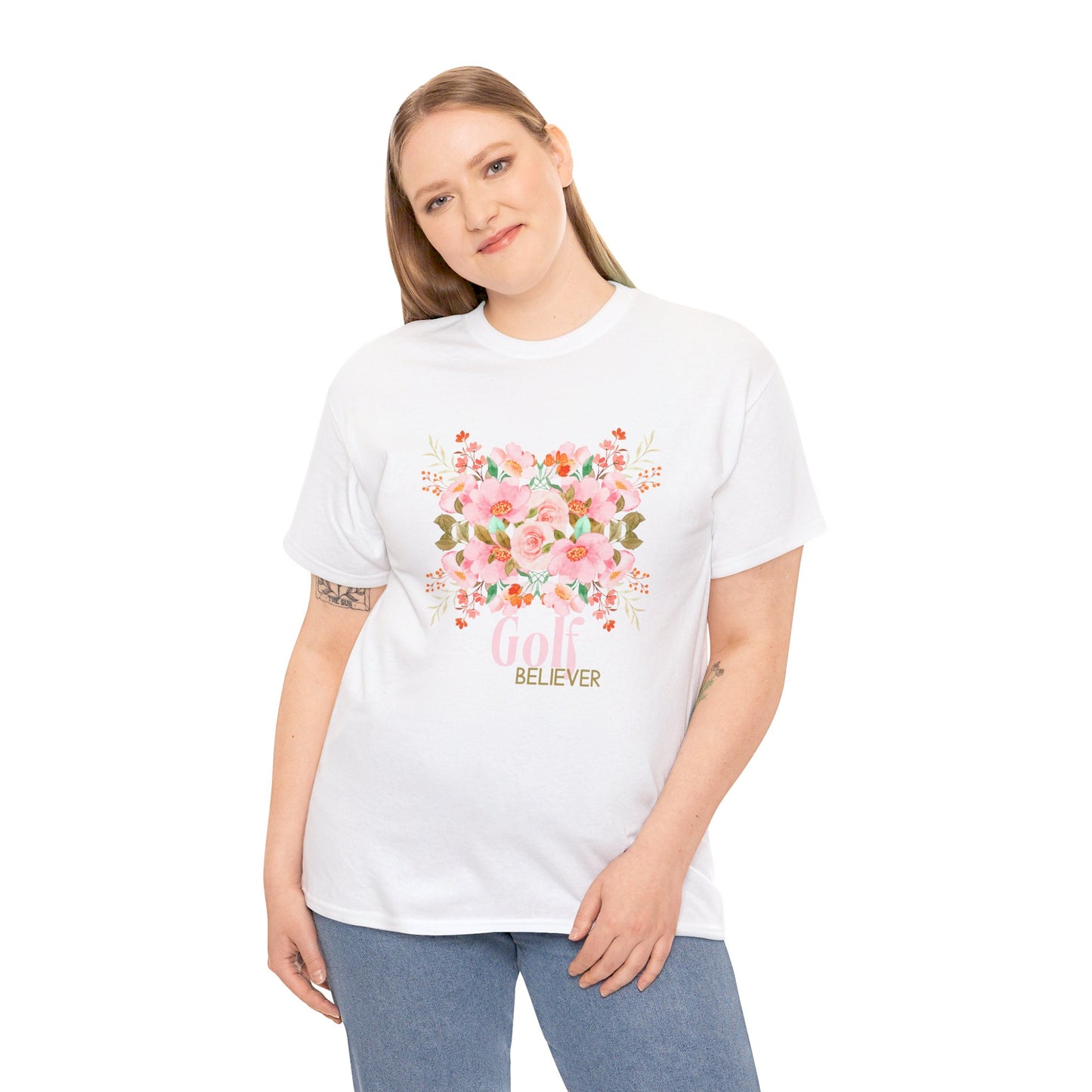 Heavy Cotton Vibrant Floral Print Golf Believer T-Shirt