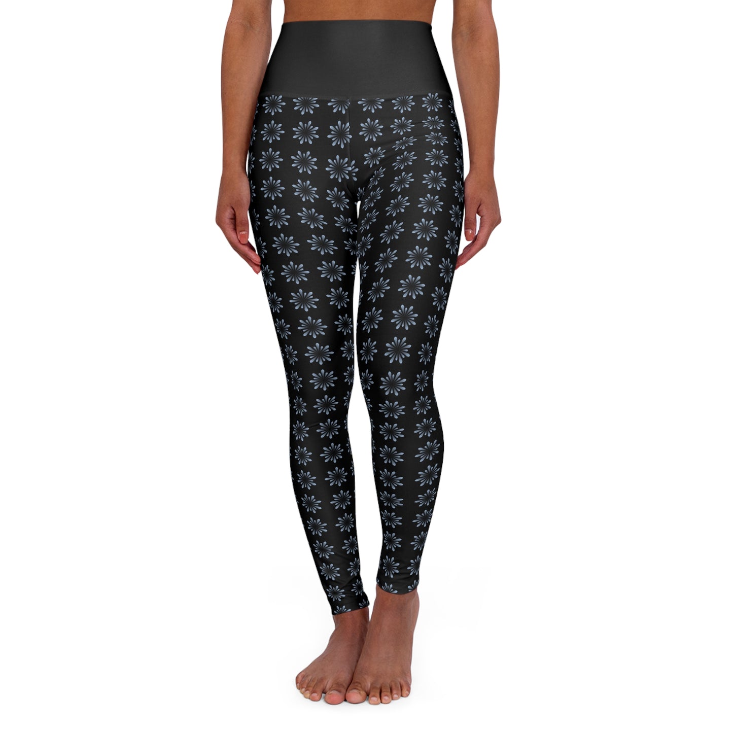 High Waisted Yoga Leggings Black - Star Pattern