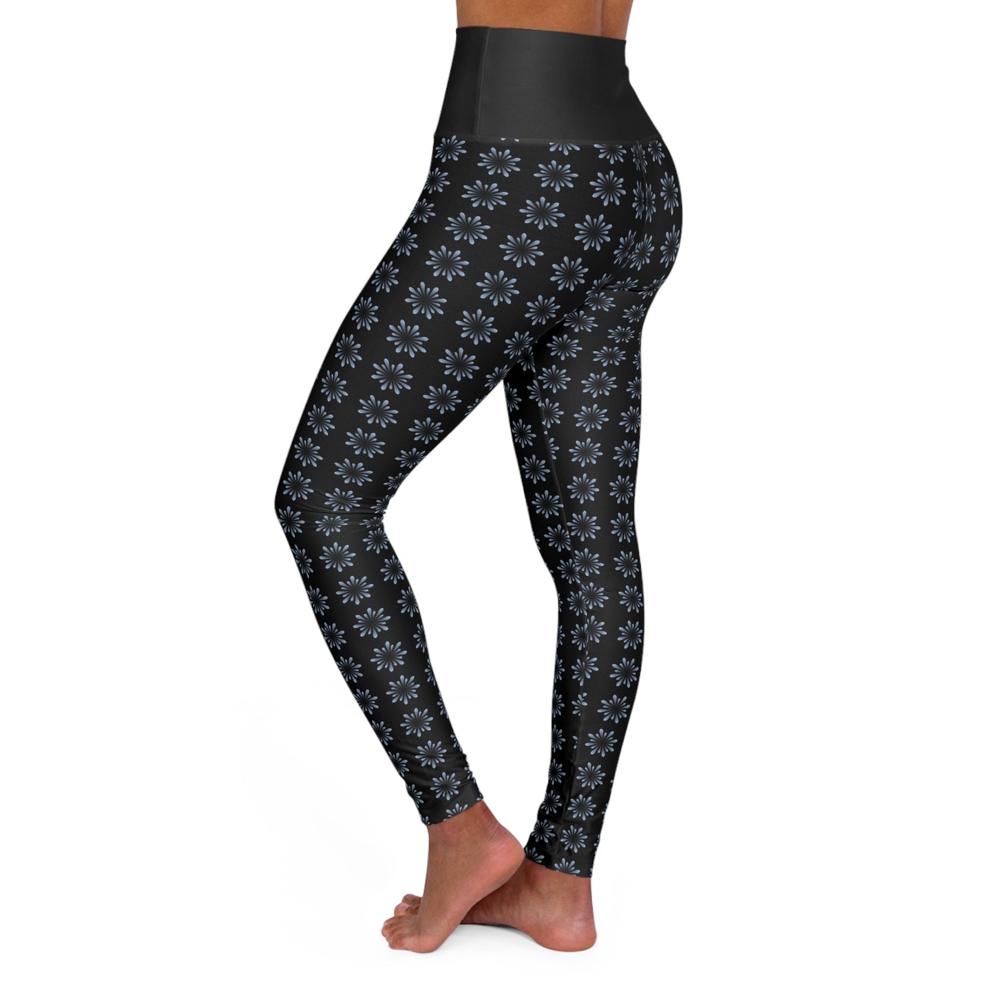 High Waisted Yoga Leggings Black - Star Pattern