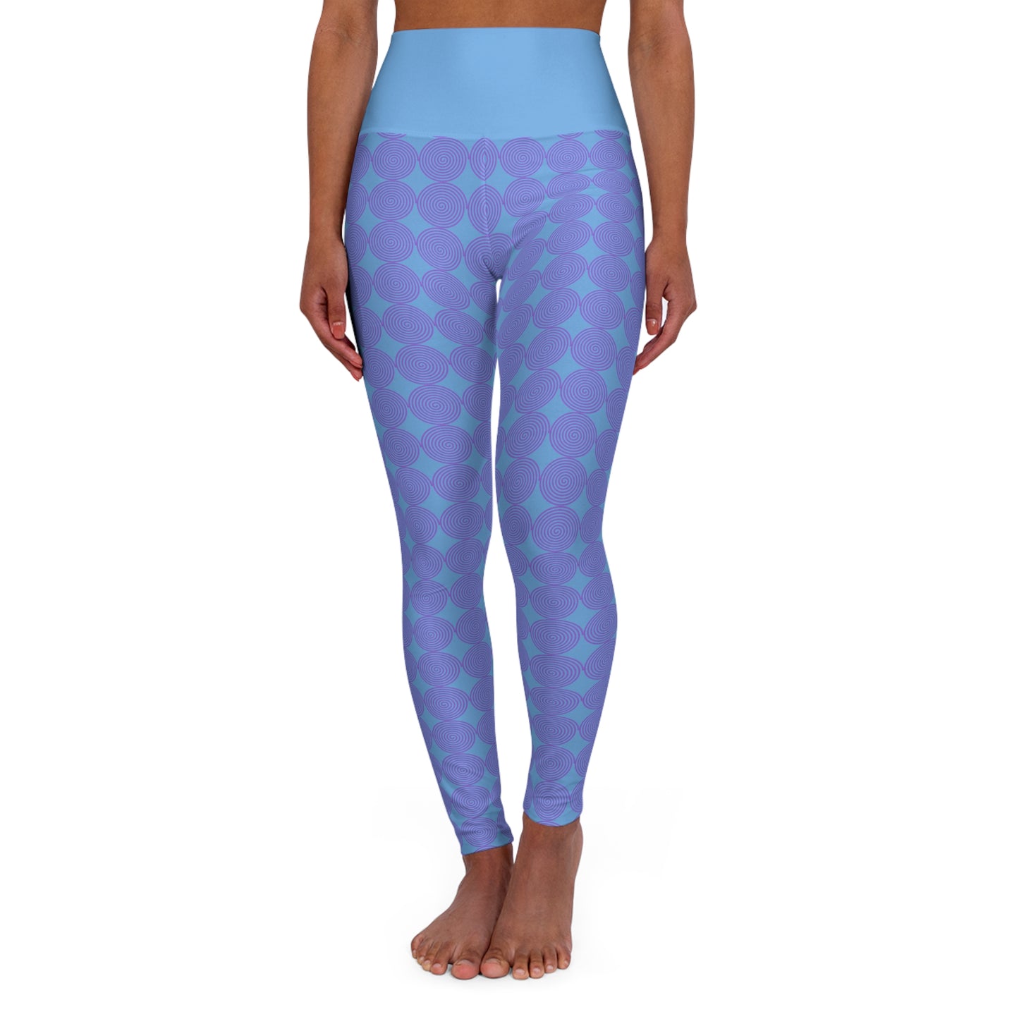High Waisted Yoga Leggings Light Blue Circle Patterned