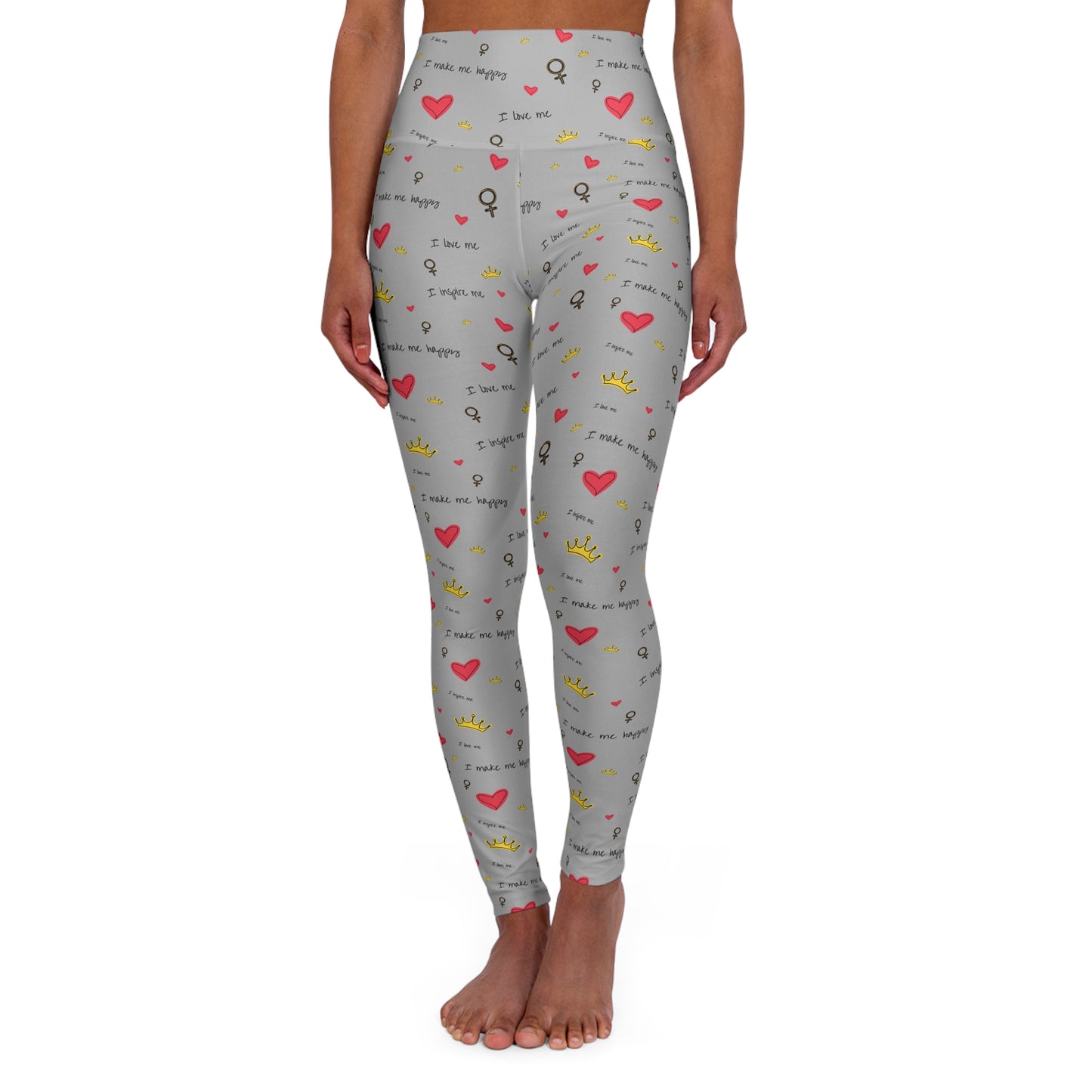 High Waisted Yoga Leggings Light Grey I love me Textured