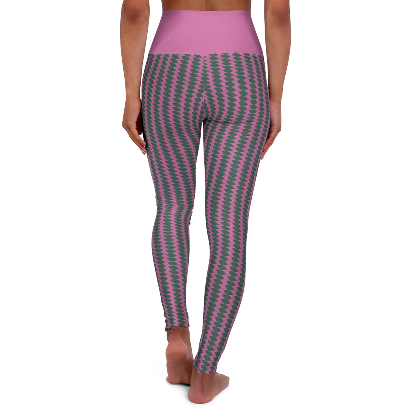 High Waisted Yoga Leggings Light Pink and Green
