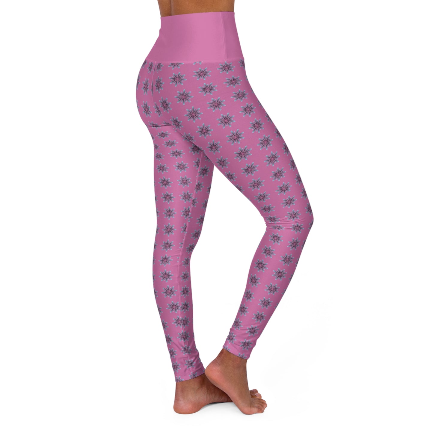 High Waisted Yoga Leggings Light Pink - Star Pattern