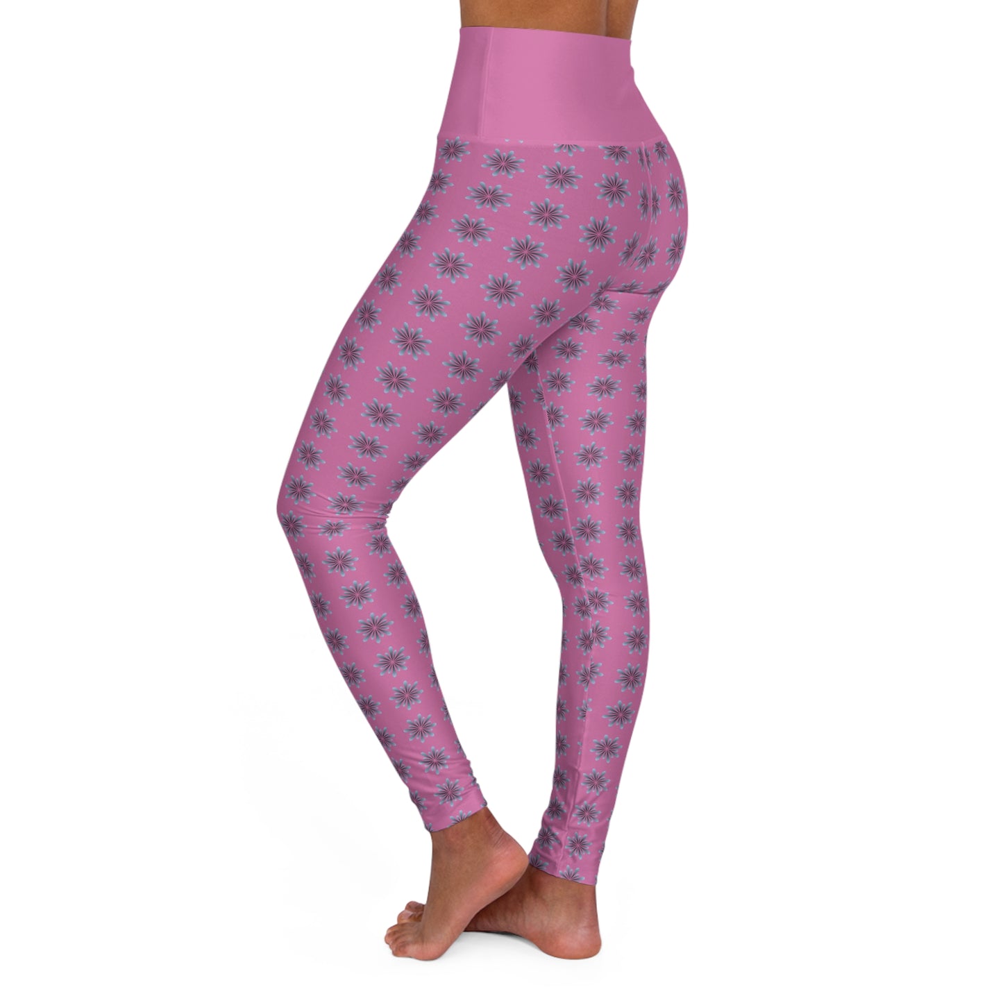 High Waisted Yoga Leggings Light Pink - Star Pattern