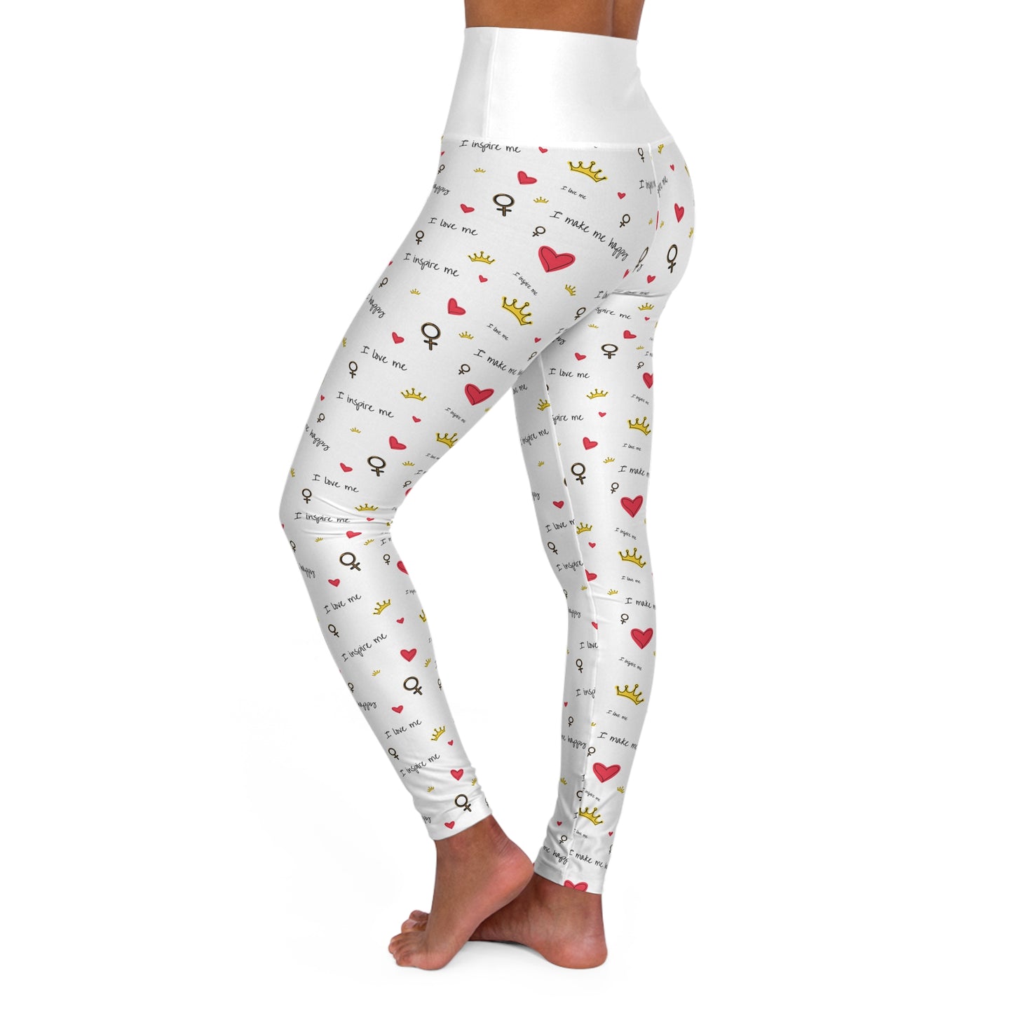 High Waisted Yoga Leggings White I love me patterned