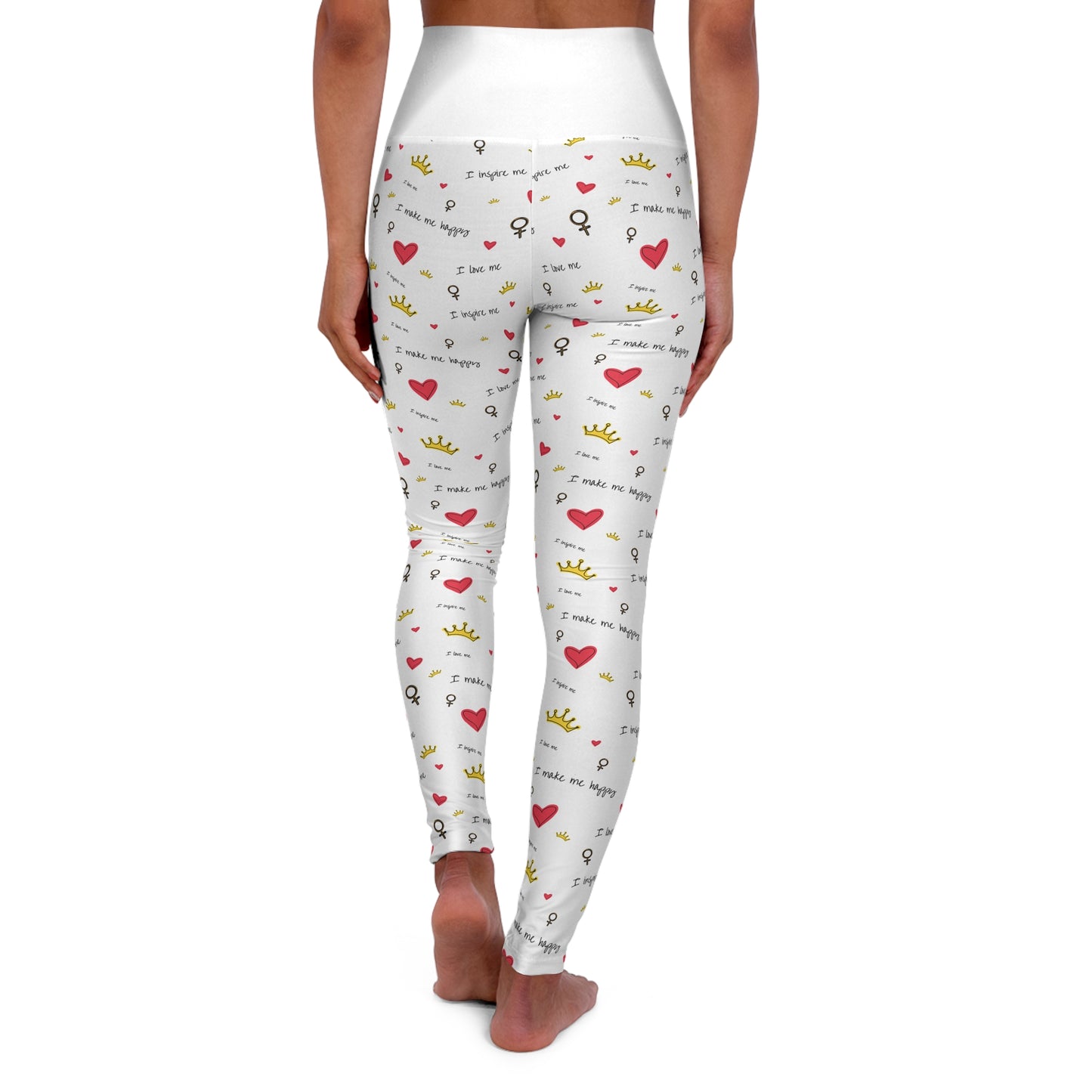 High Waisted Yoga Leggings White I love me patterned