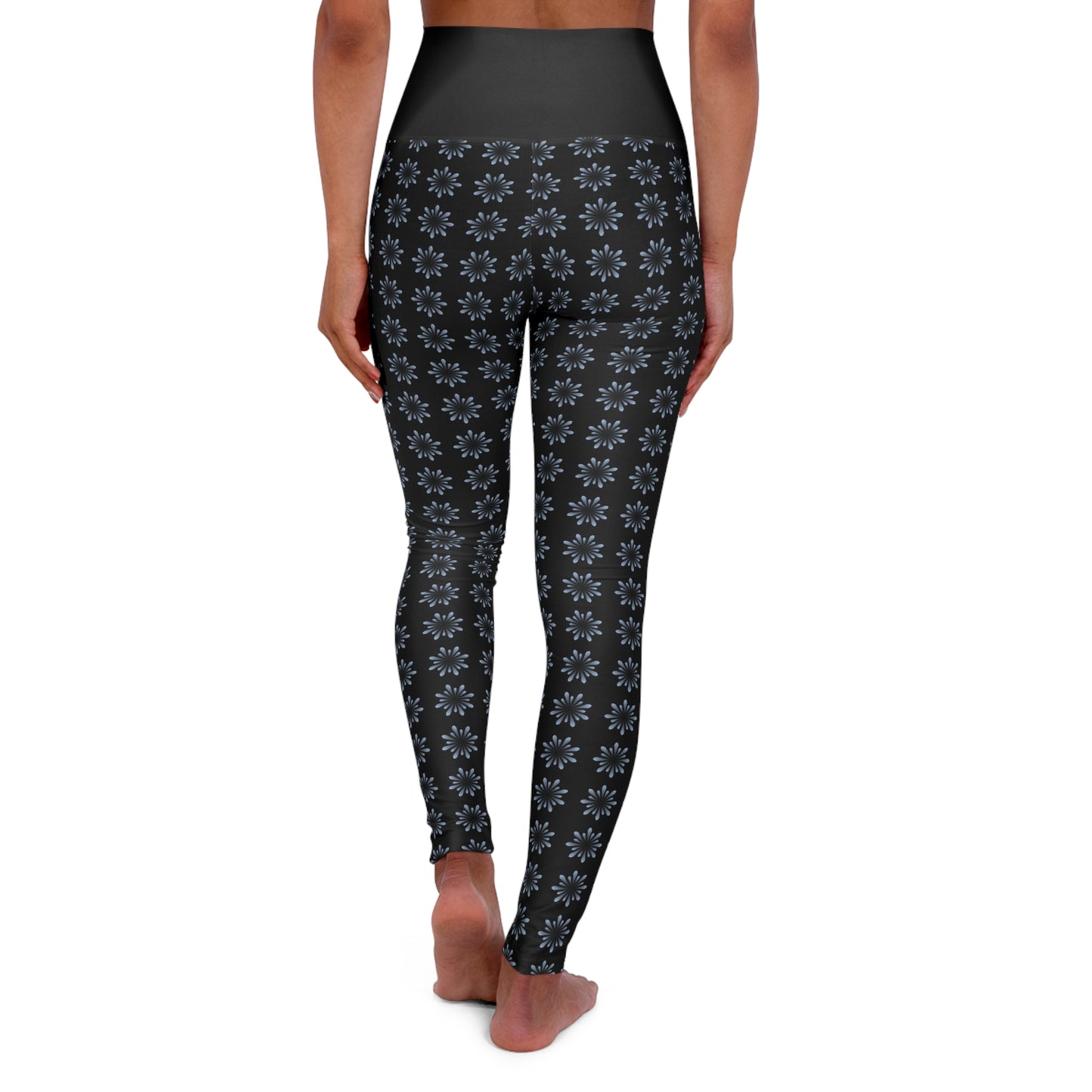 High Waisted Yoga Leggings Black - Star Pattern