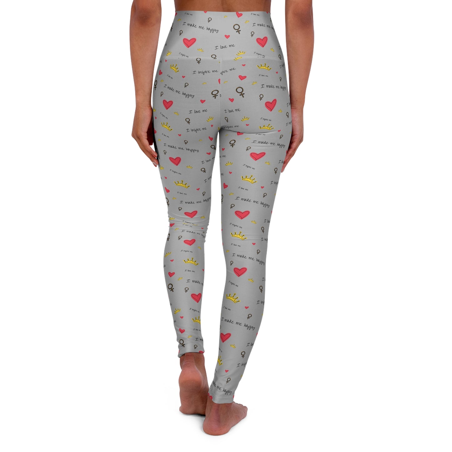 High Waisted Yoga Leggings Light Grey I love me Textured