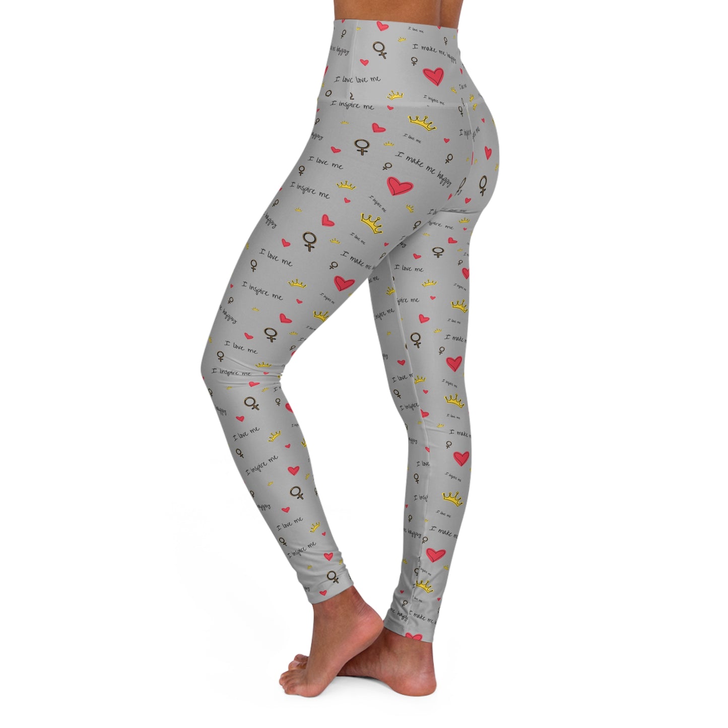 High Waisted Yoga Leggings Light Grey I love me Textured