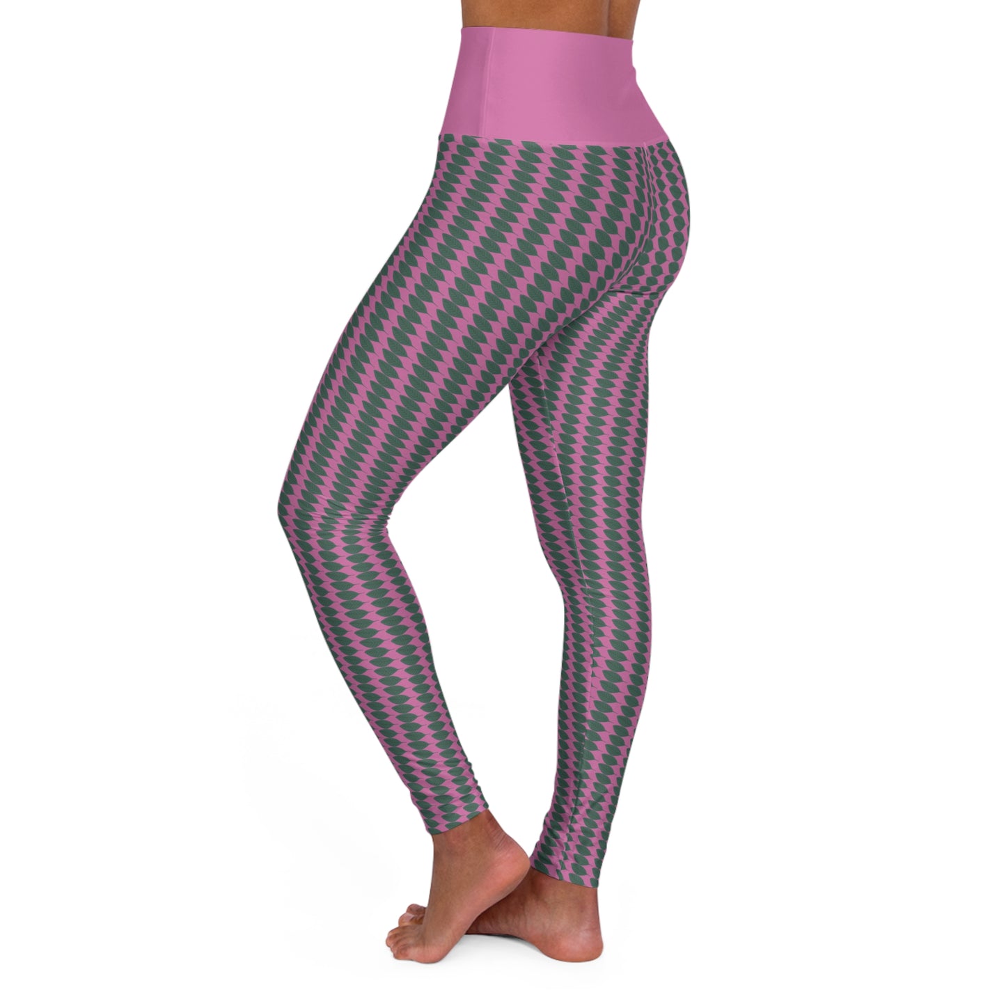 High Waisted Yoga Leggings Light Pink and Green