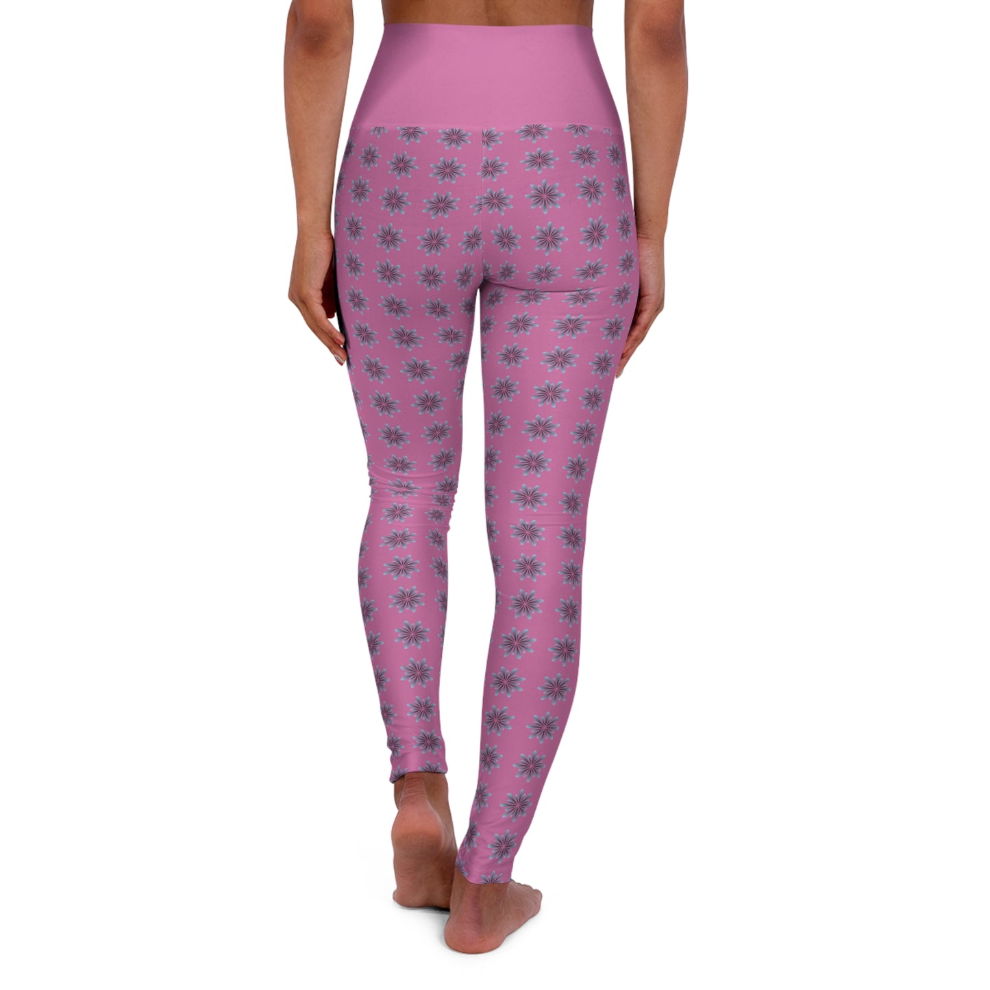 High Waisted Yoga Leggings Light Pink - Star Pattern