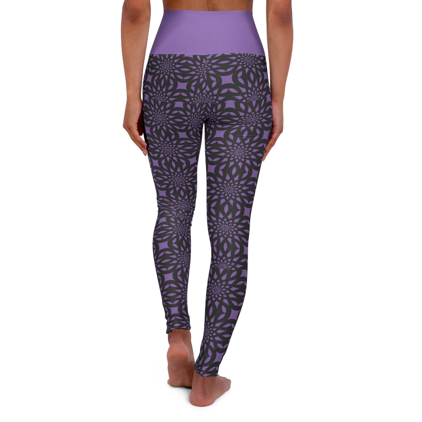 High Waisted Yoga Leggings in Light Purple and Mandala Textured