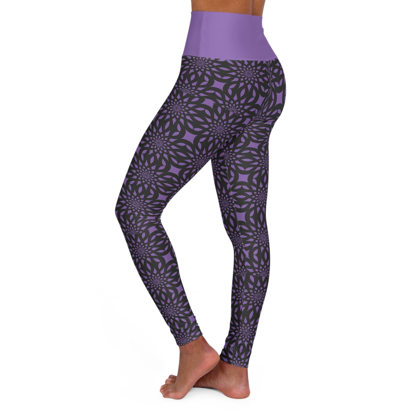 High Waisted Yoga Leggings in Light Purple and Mandala Textured