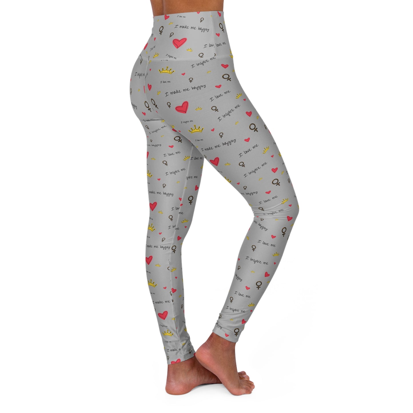 High Waisted Yoga Leggings Light Grey I love me Textured