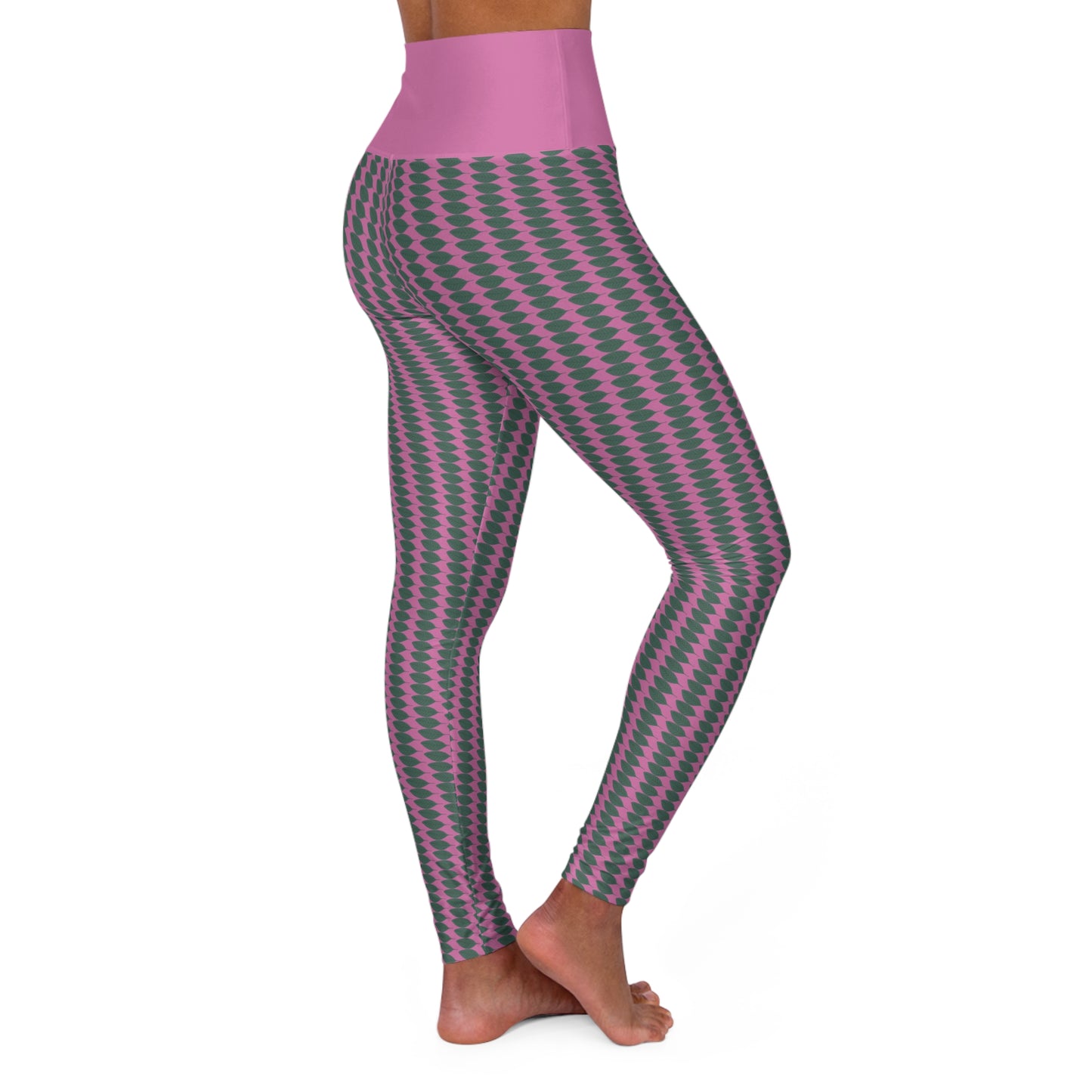 High Waisted Yoga Leggings Light Pink and Green