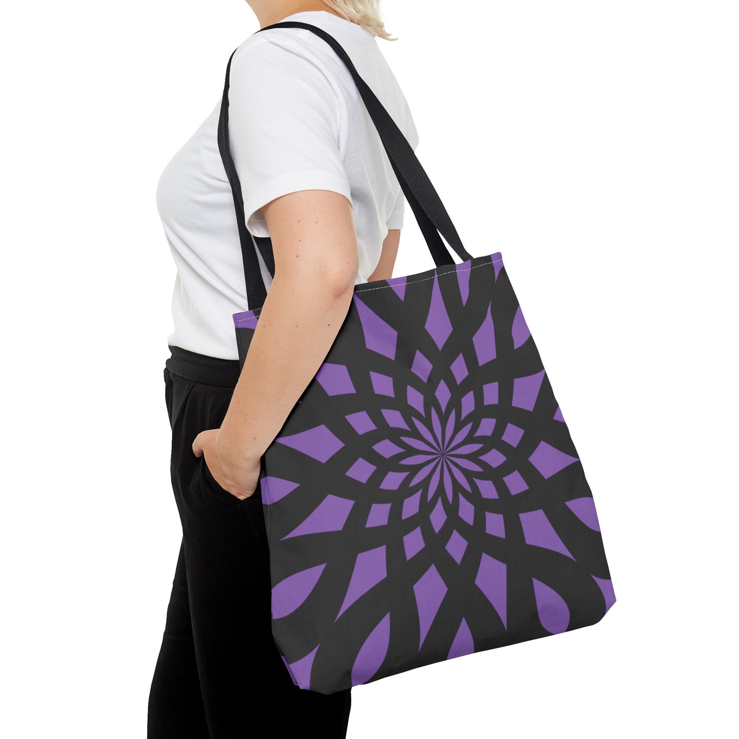 Tote Bag Mandala black-light purple - Made in USA - Free Shipping
