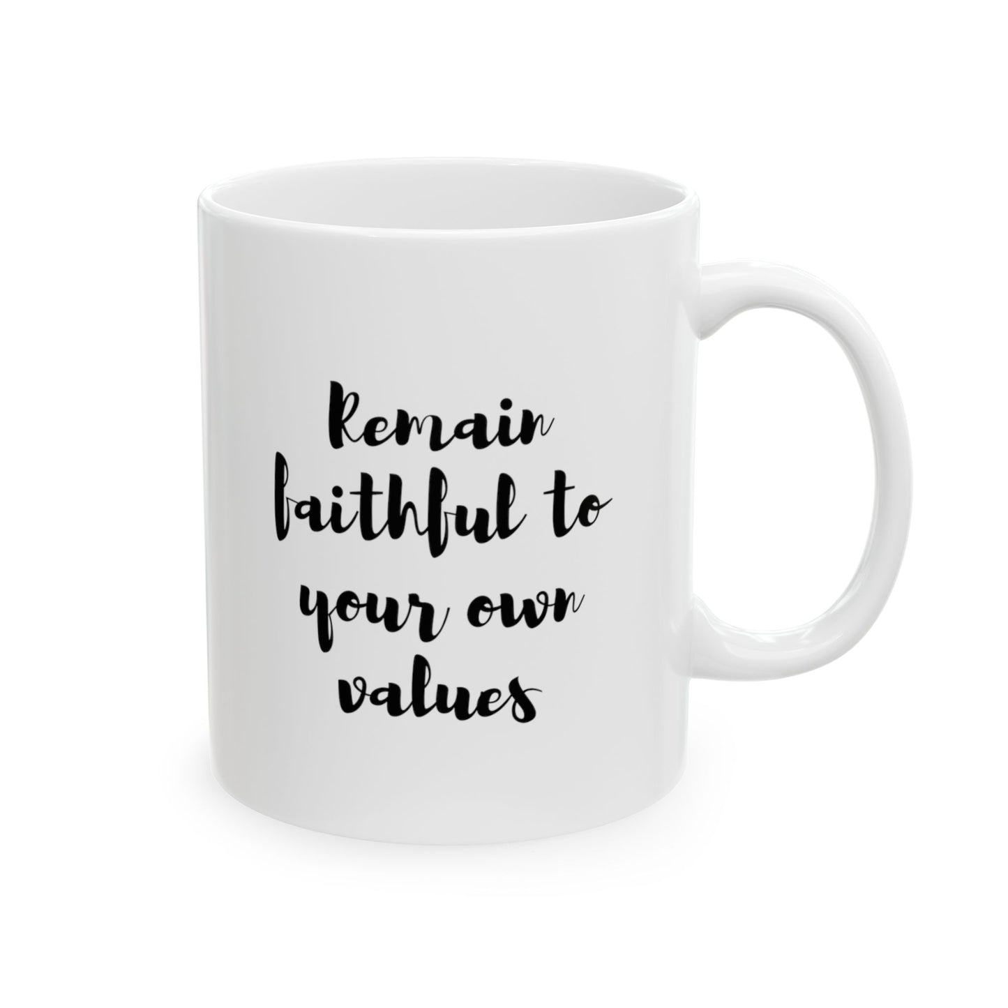 Celebrate your individuality with the “Remain Faithful to Your Own Values” Ceramic Mug. This 11 oz mug is a tribute to personal authenticity, adorned with a powerful message that encourages you to stay true to what you believe in. This mug is a steadfast companion in your journey of self-assertion. Let it be a symbol of your unwavering commitment to your values with every comforting sip.