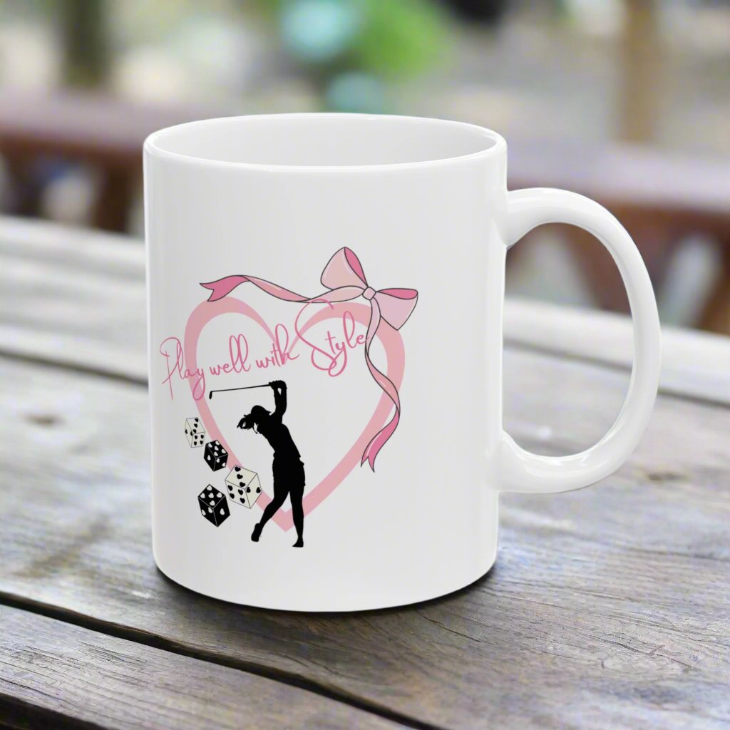 Play Well With Style Golf Themed White Ceramic Mug, 11 oz