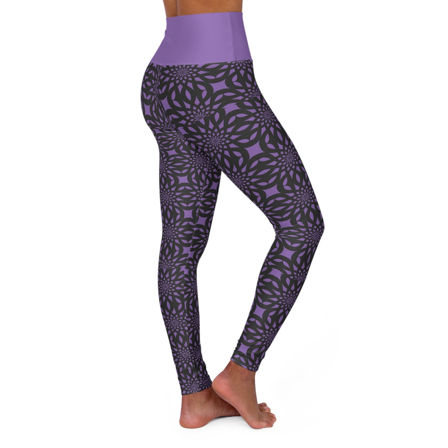 High Waisted Yoga Leggings in Light Purple and Mandala Textured