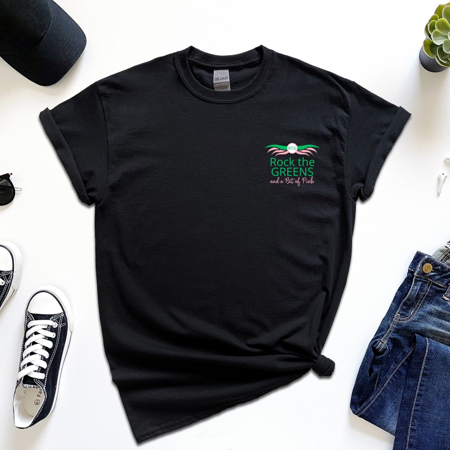 Heavy Cotton Tee - Rock the Greens and a Bit of Pink