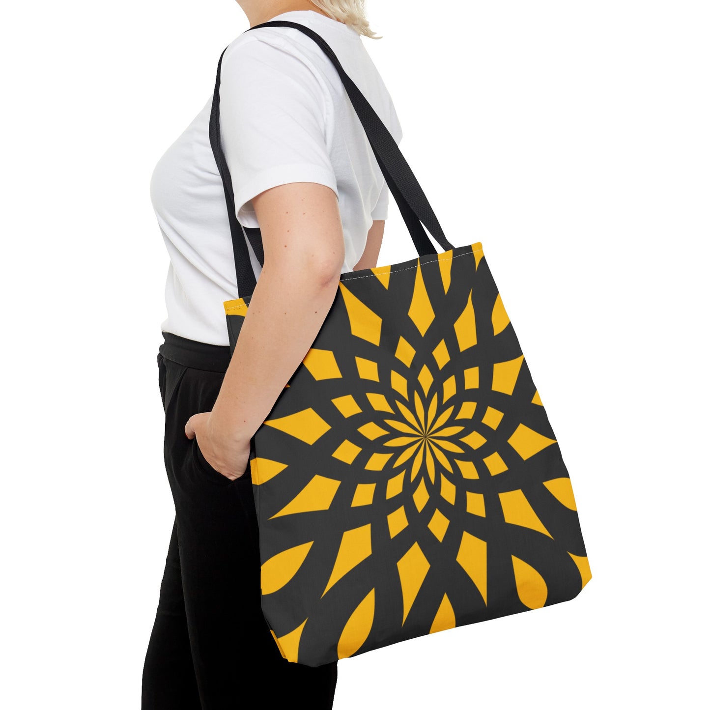 Tote Bag Mandala black-yellow - Made in USA - Free Shipping