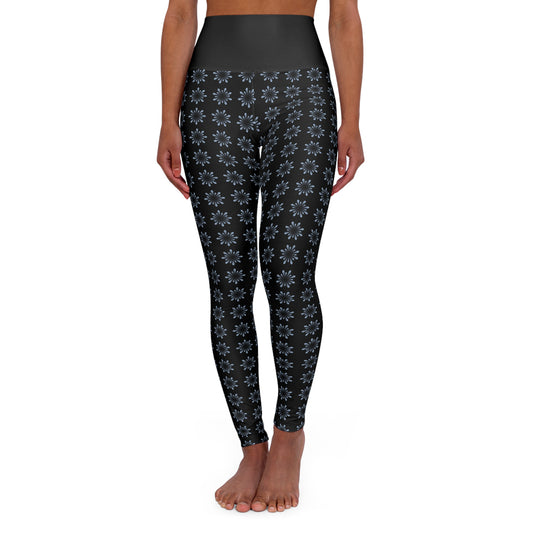 High Waisted Yoga Leggings Black - Star Pattern