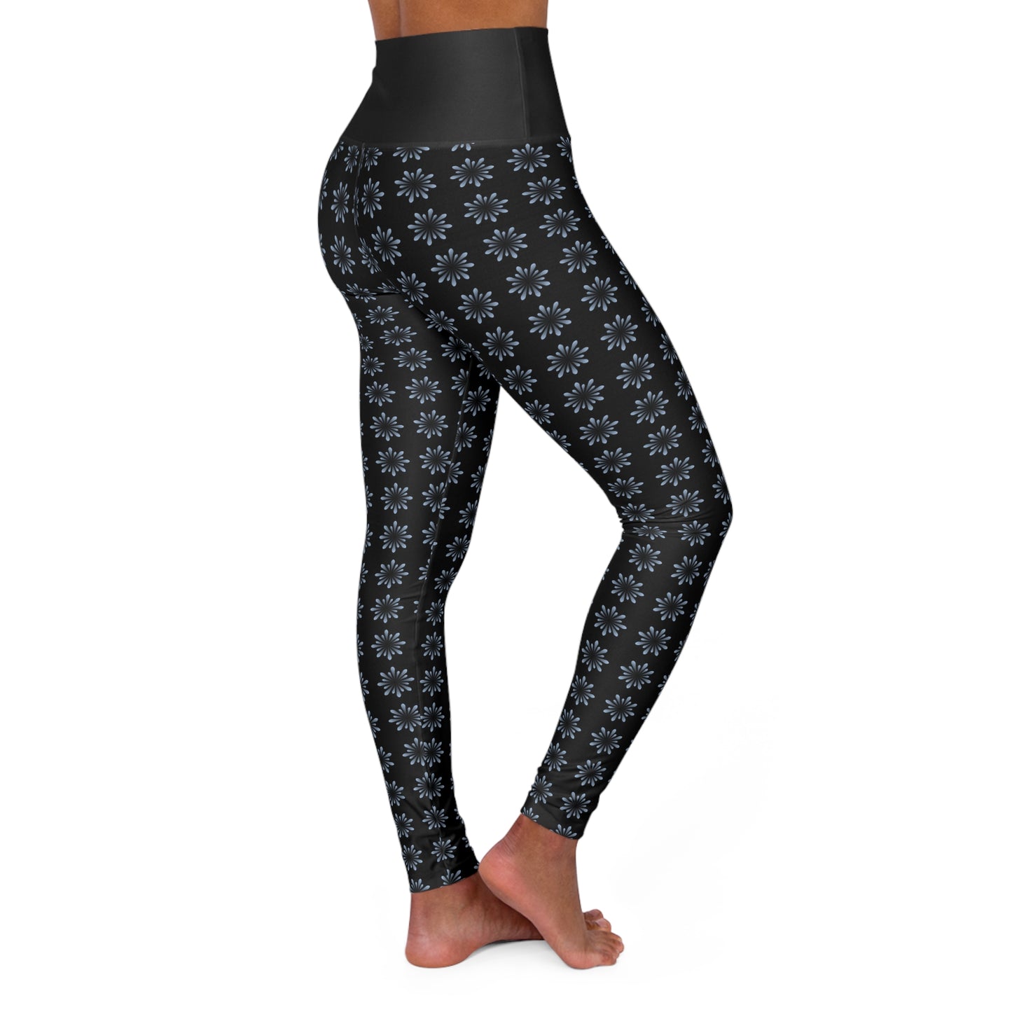 High Waisted Yoga Leggings Black - Star Pattern