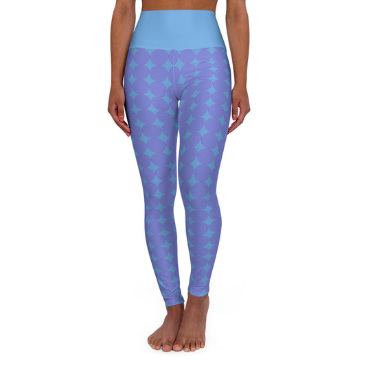 High Waisted Yoga Leggings Light Blue Circle Patterned