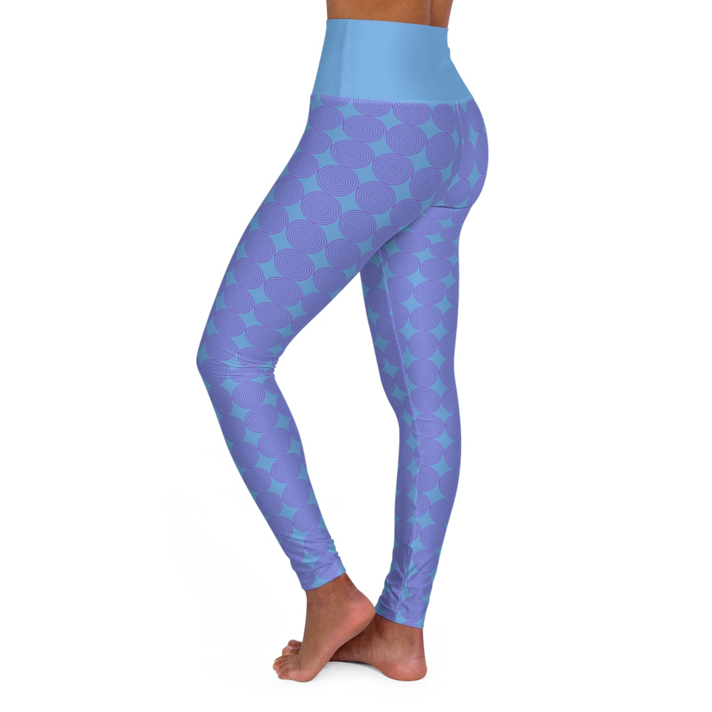 High Waisted Yoga Leggings Light Blue Circle Patterned