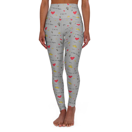 High Waisted Yoga Leggings Light Grey I love me Textured