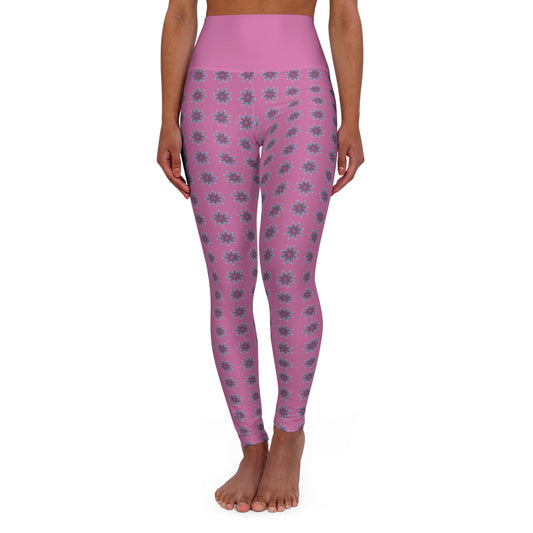 High Waisted Yoga Leggings Light Pink - Star Pattern