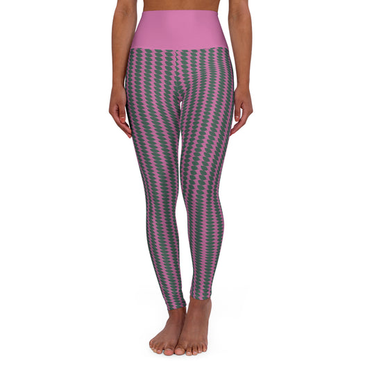High Waisted Yoga Leggings Light Pink and Green