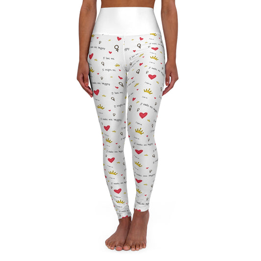 High Waisted Yoga Leggings White I love me patterned