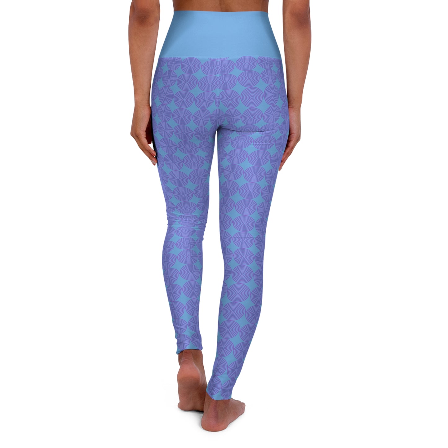 High Waisted Yoga Leggings Light Blue Circle Patterned