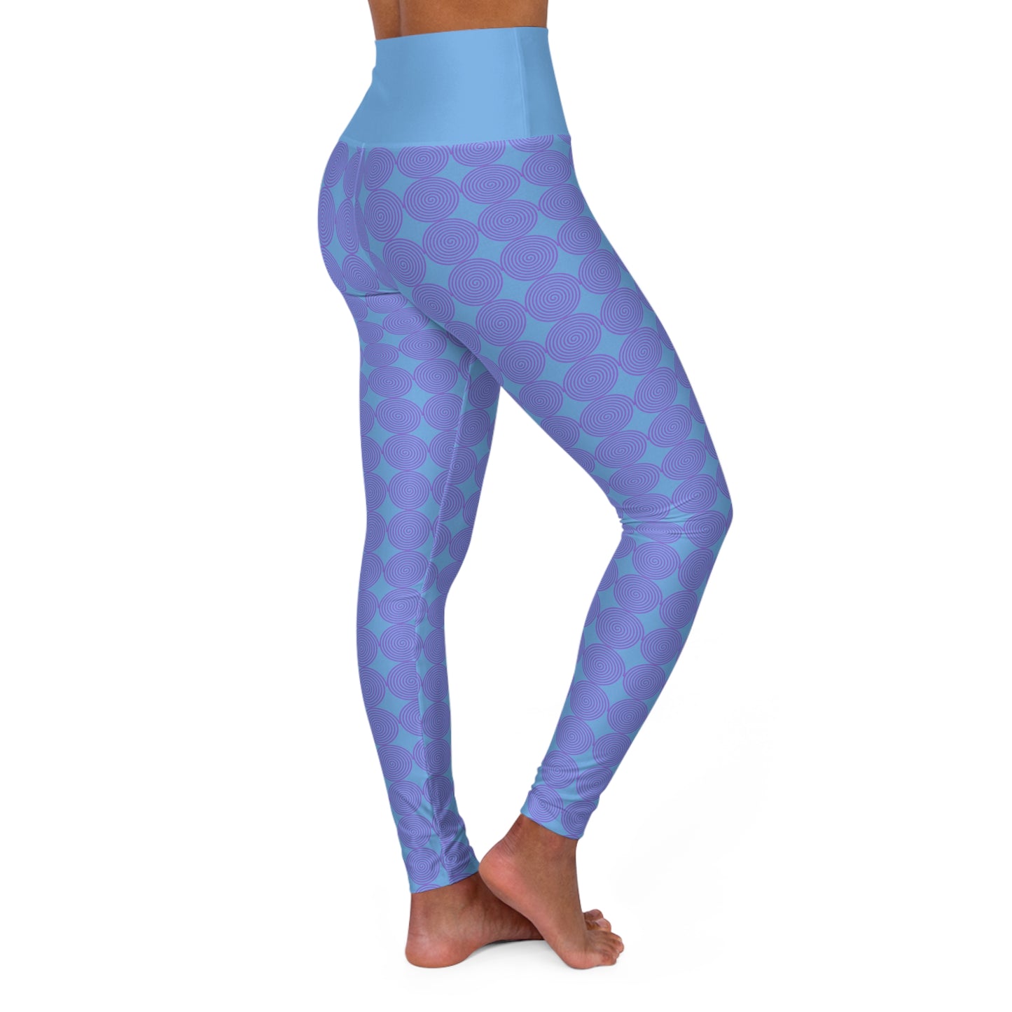 High Waisted Yoga Leggings Light Blue Circle Patterned