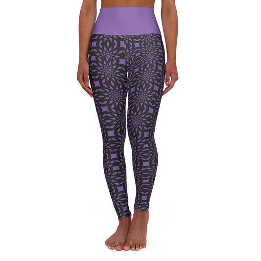 High Waisted Yoga Leggings in Light Purple and Mandala Textured