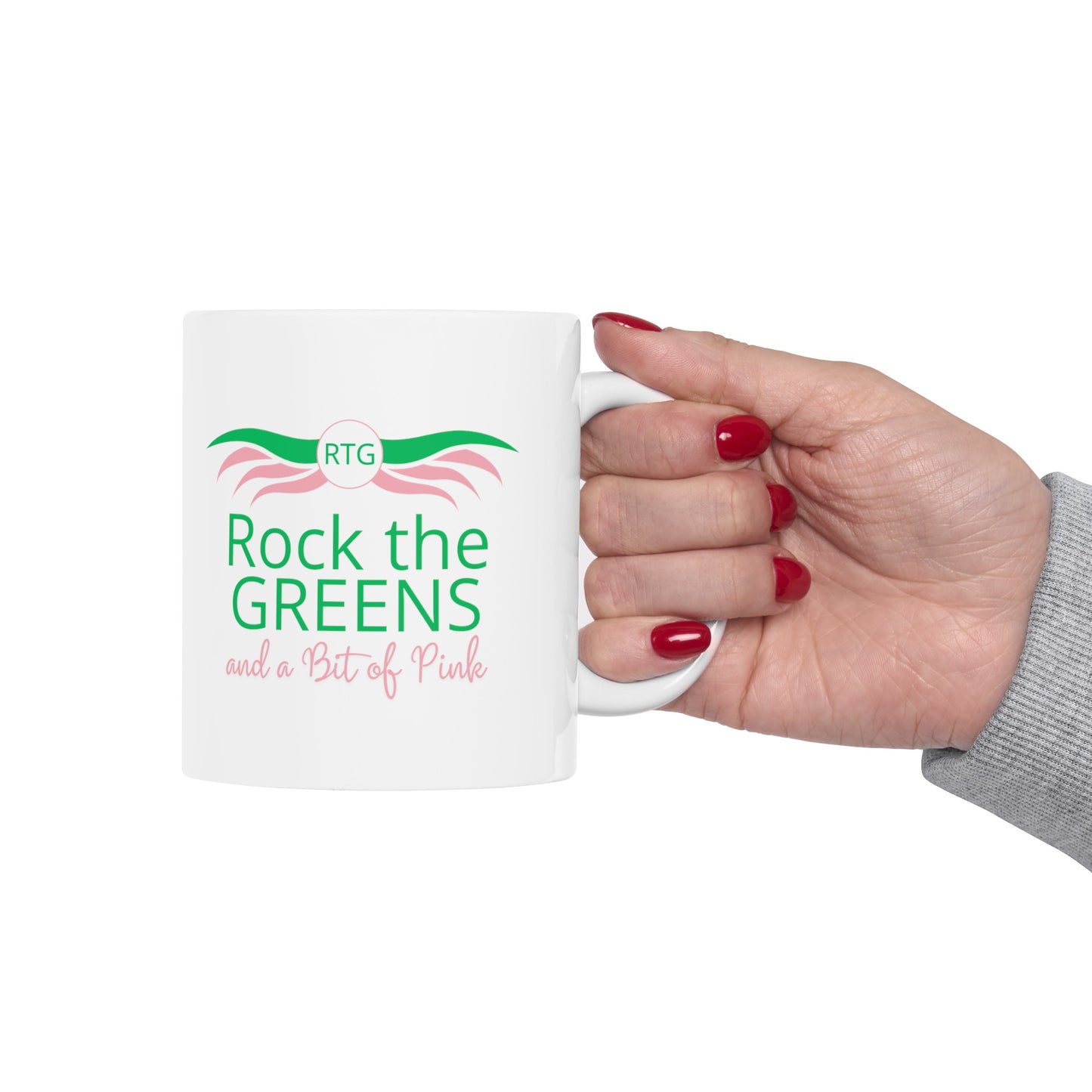 Rock the GREENS and a Bit of Pink Ceramic Mug, 11 oz