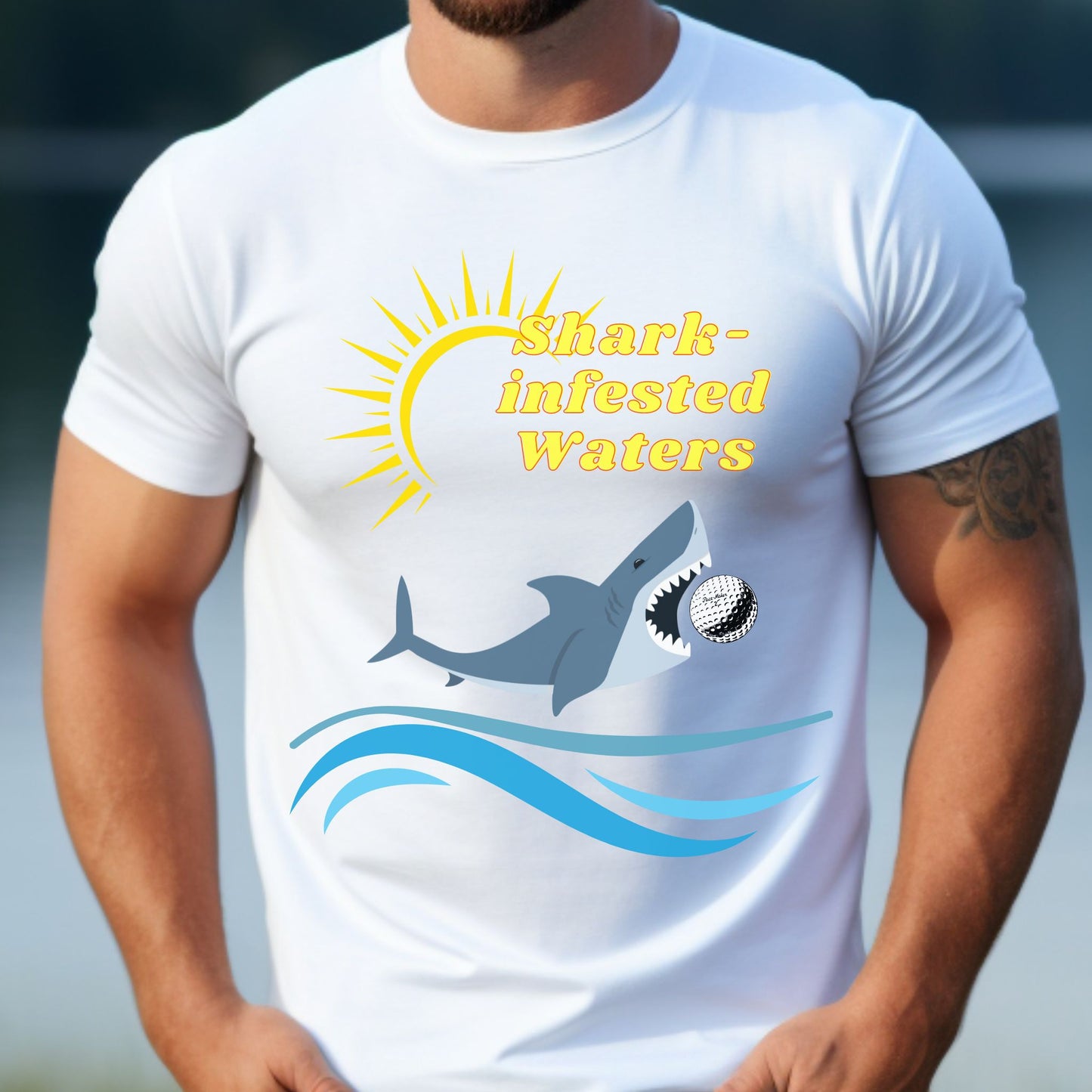 Shark Infested Waters Tee Heavy Cotton Golf T-Shirt