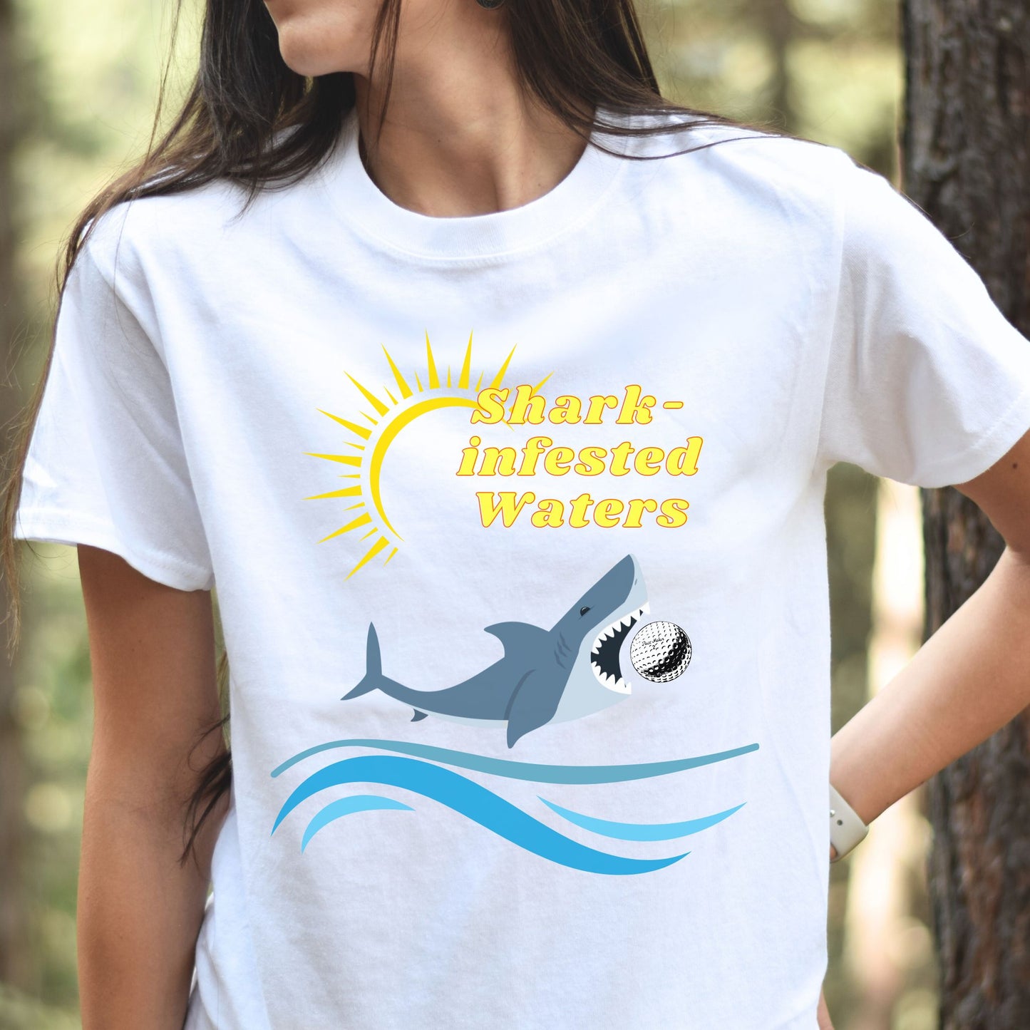 Shark Infested Waters Tee Heavy Cotton Golf T-Shirt