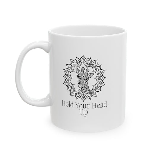Embrace the grace of the savannah with this charming 11-ounce ceramic mug. The majestic giraffe, adorned with mandala patterns, gazes out from both sides of the mug.